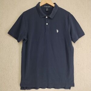 US Polo Assn Polo Shirt Mens L Navy Short Sleeve 100% Cotton Logo Pique Casual